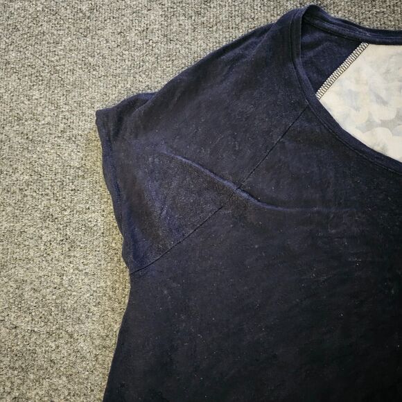 Talbots Top Shirt Women 2X Blue Linen Tie Dye Short Sleeve Round Neck Casual - Picture 4 of 10